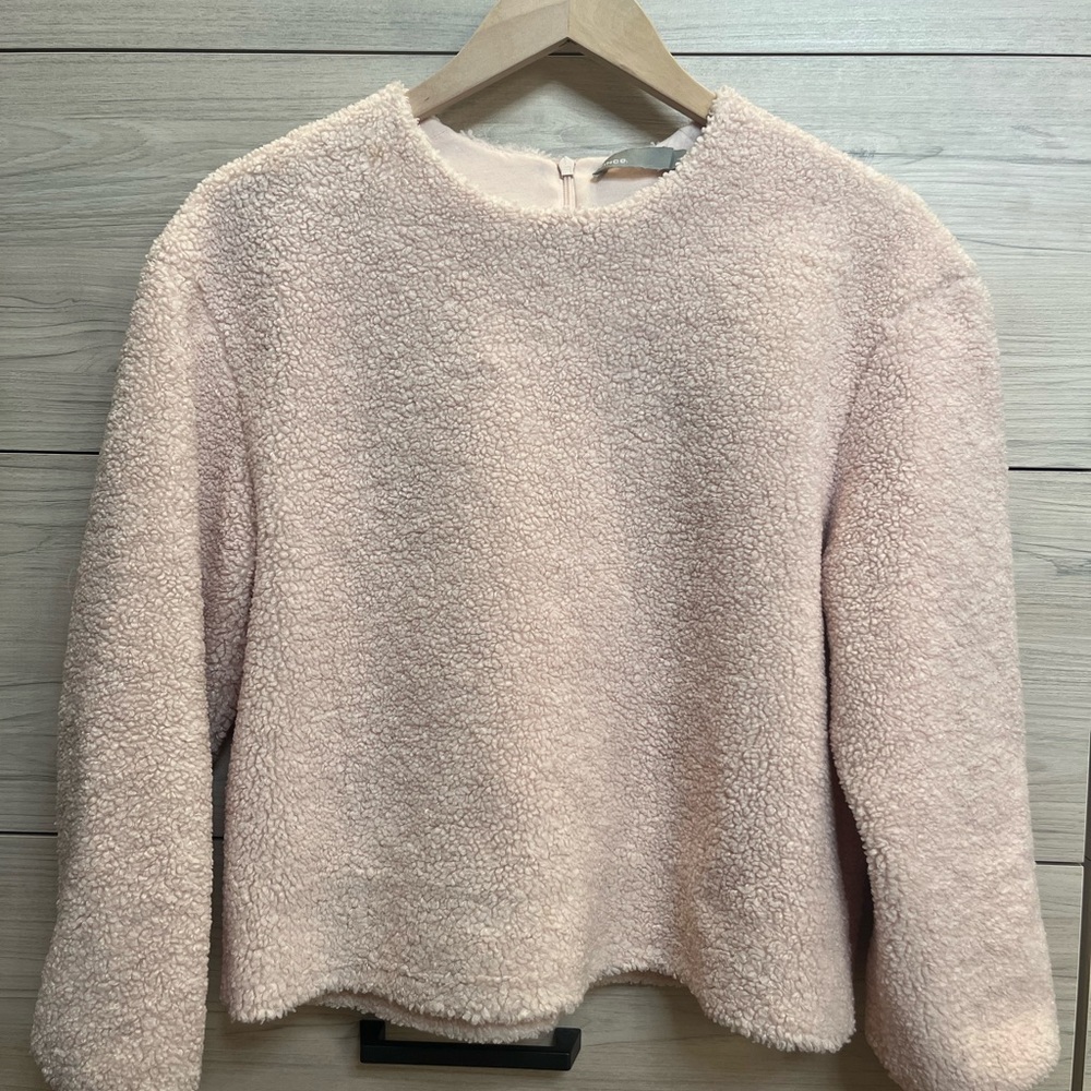 Vince Faux Shearling Pullover Sweater| Color Pink Blush